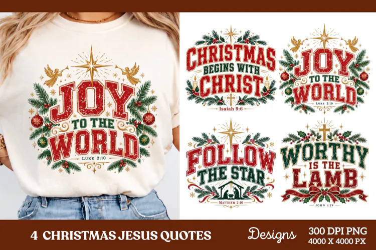 4 Christian Christmas PNG Designs, 4 Bible Verse Christmas P