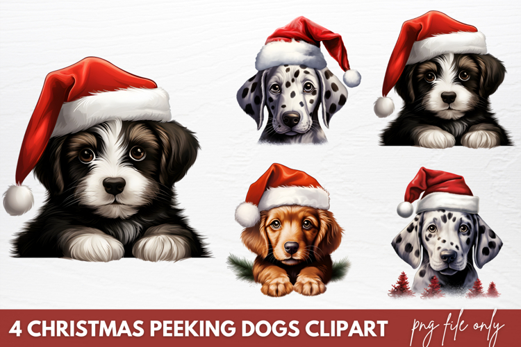 Christmas Peeking Dogs Clipart PNG