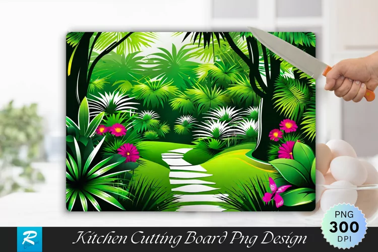 Lush Green Garden Cutting Board Sublimation Design