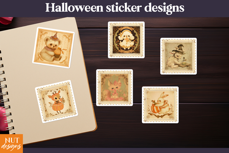 Vintage Halloween Stamps Stickers Cute Witchy Post Stamp