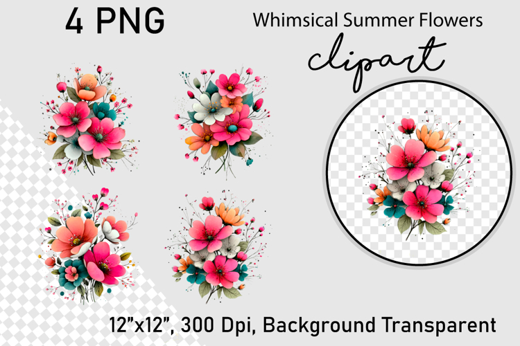 Whimsical Summer Flowers Clipart PNG