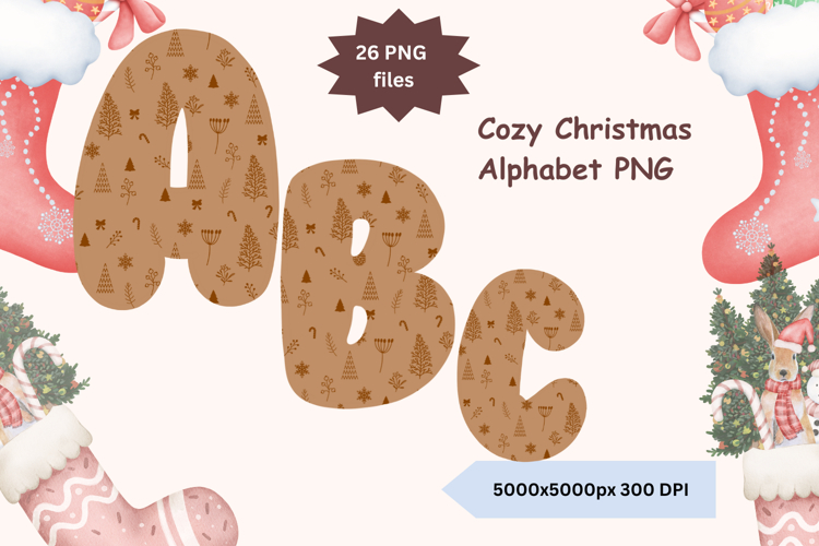 Cozy Christmas Alphabet PNG Brown Hand Drawn Festive Letters