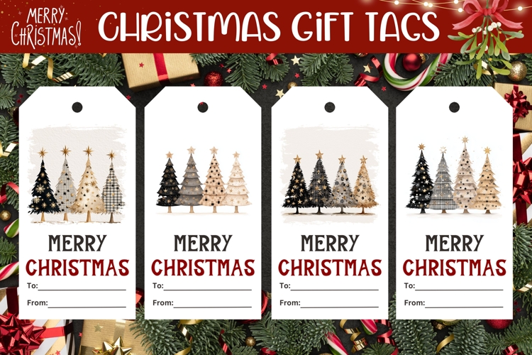 Boho Christmas Tree Gift Tags, Gold Christmas Tags