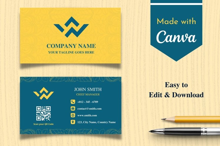 Yellow & Blue Green Business Card Template Canva