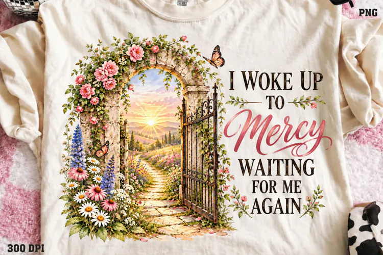 I Woke Up to Mercy Christian Shirt PNG, Floral Garden Gate C