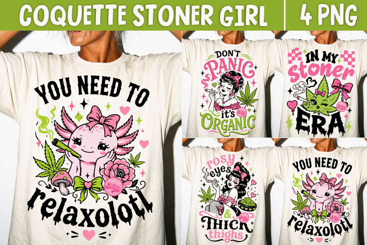 Coquette Stoner Girl PNG, Weed Lover Skull Pink Retro Girly