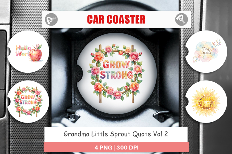 Grandma Little Sprout Quote Car Coaster