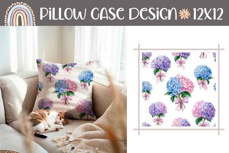 Blue Hydrangea Pillow Template, Floral Pillow Sublimation