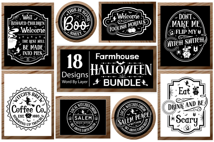 Farmhouse Halloween Round Sign Bundle, Halloween SVG Bundle