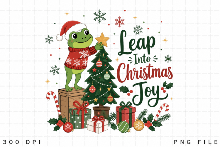 Leap Into Christmas Joy PNG, Cute Frog Christmas Sublimation