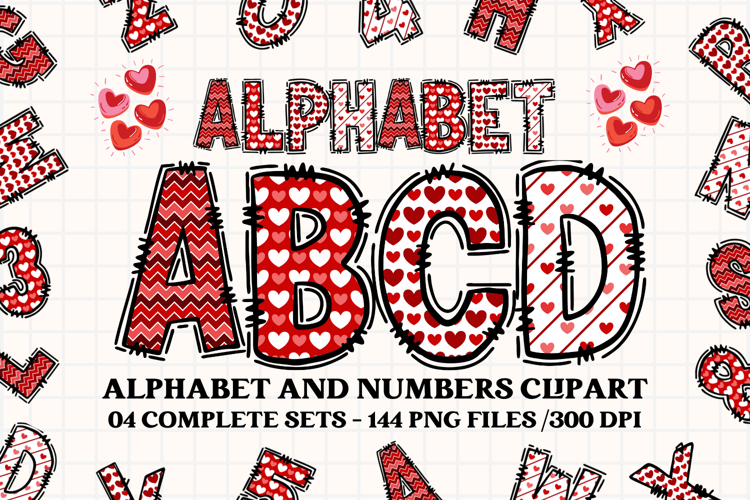 Valentine Alphabet Clip Art, valentines day letters doodle