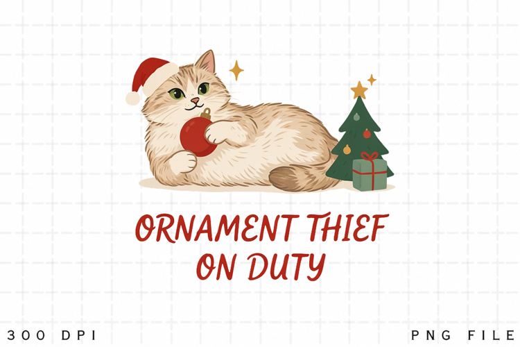 Cat Christmas PNG, Ornament Thief On Duty PNG, Funny Tabby