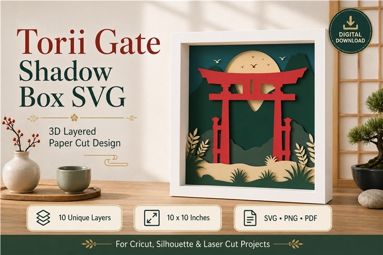 Torii gate shadow box svg 3d papercut frameable wall decor