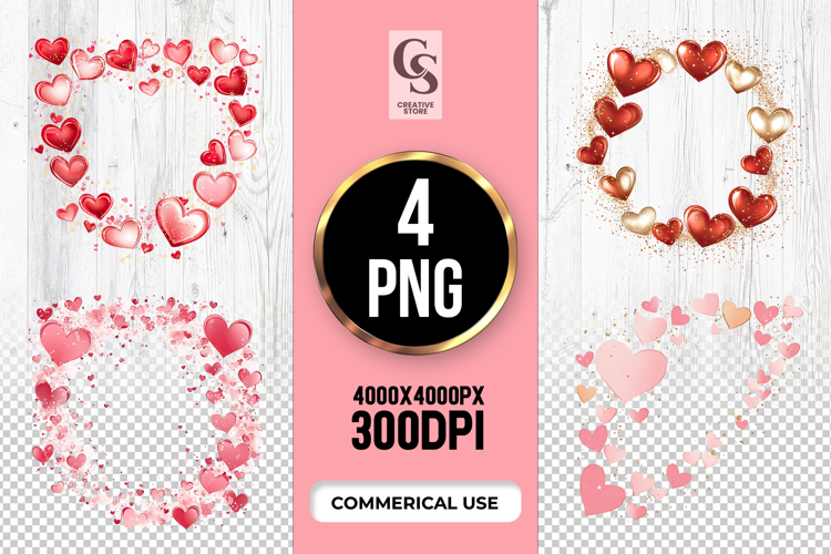 Red and Gold Heart Wreath Clipart Sublimation PNG