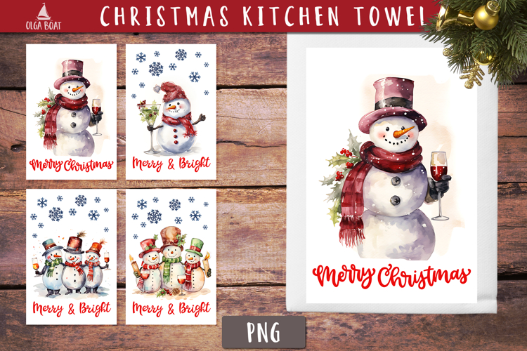 Funny Winey Snowman Vintage Christmas Kitchen towel