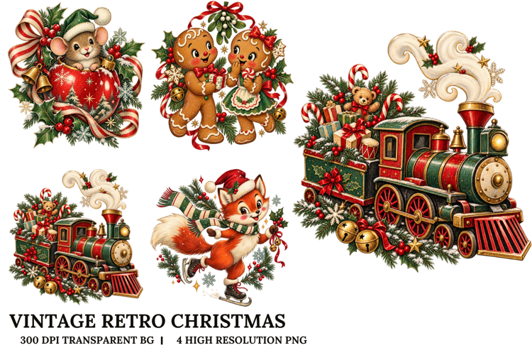 Vintage Retro Christmas PNG