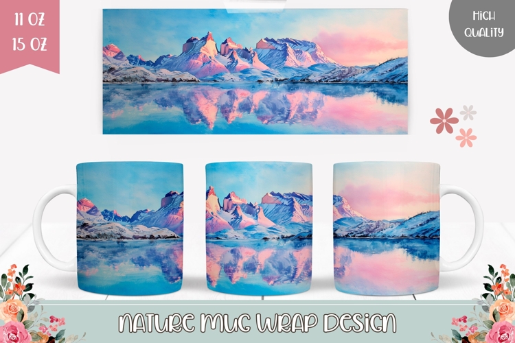 Mountains Mug Design, Nature Mug Wrap Design