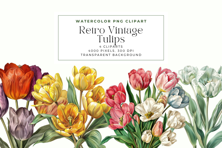 Retro Vintage Tulips Cliparts