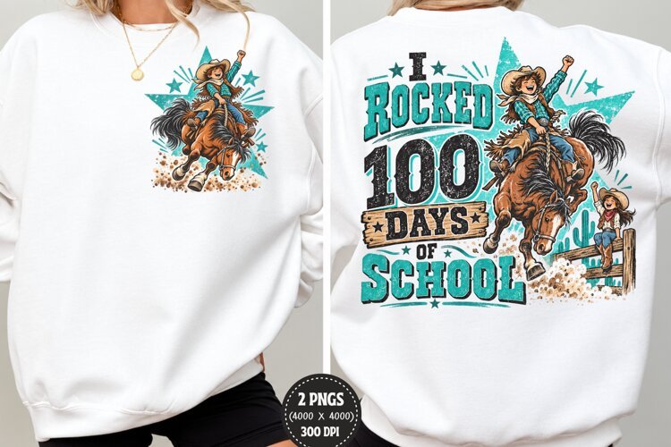 100 Days of School Cowgirl Front Back, Rodeo 100 Days Front example image 1