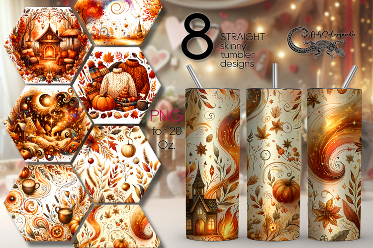 Golden Autumn, Fall | 8 Skinny Tumbler Sublimation designs