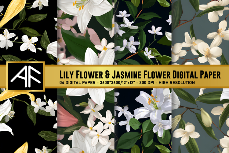 Lily   Jasmine Flower Digital Paper | Flower Pattern