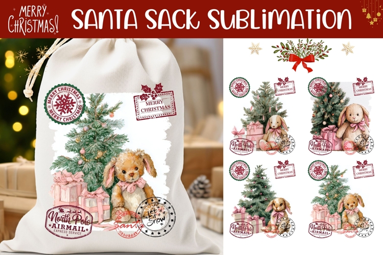 Christmas Rabbit Santa Sack, Christmas Tree Santa Sack PNG