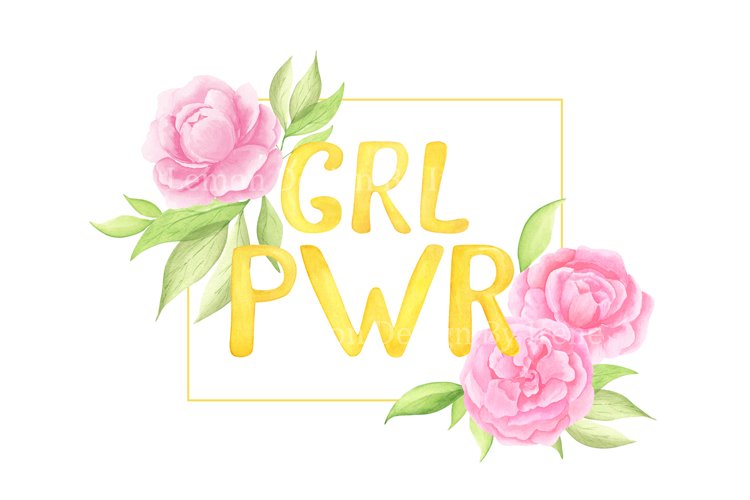 Girl Power Digital File. Watercolor clipart. PNG
