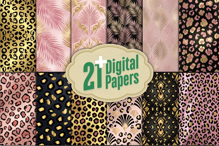 Rose Gold and Black Animal Print Digital Paper Pack