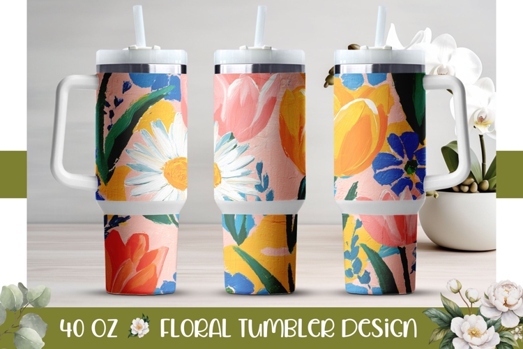 Colorful Tulips Tumbler, Flowers 40 Oz Tumbler Template