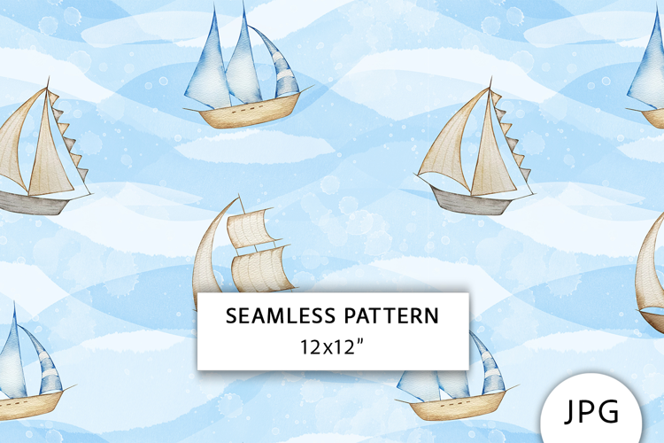 Watercolor Boat Seamless Pattern