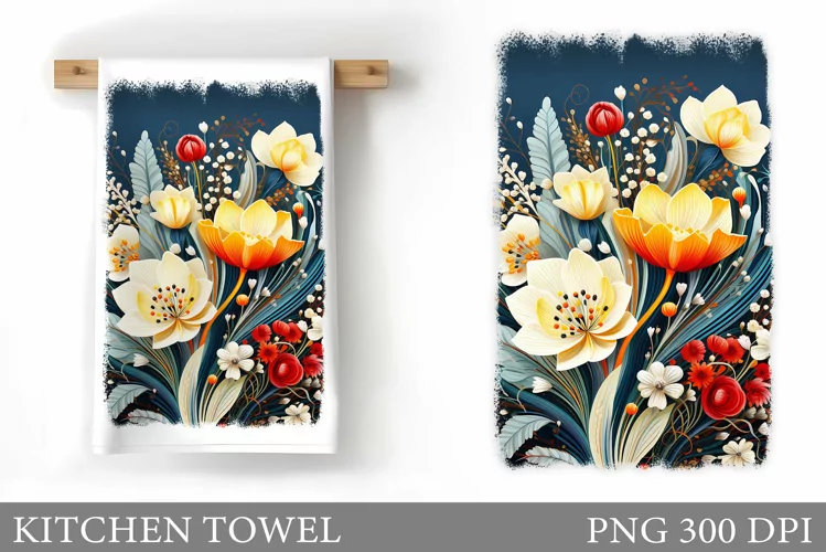 Flowers Kitchen Towel. Floral Kitchen Towel Design