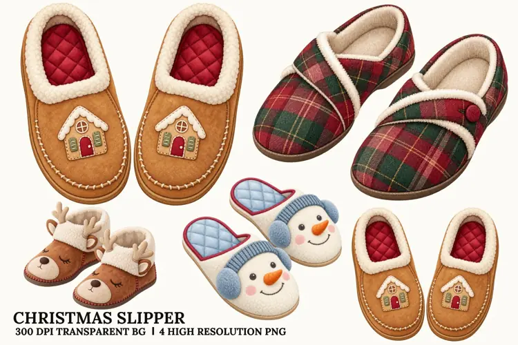 Christmas Slipper PNG, Cozy Winter House Shoe Sublimation