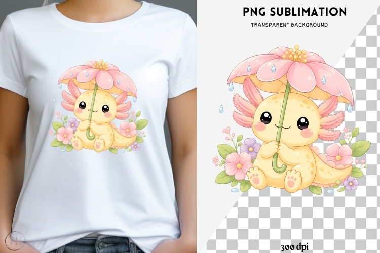 Pastel kawaii axolotl png design for T-shirts