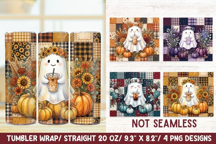 Faux Patchwork Ghost 20 OZ Skinny Tumbler Wrap Sublimation. example image 1