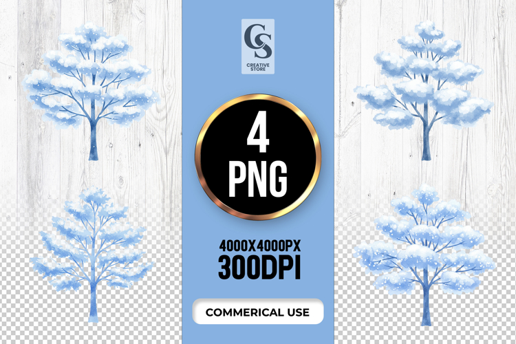 Blue Winter Tree Clipart Sublimation PNG