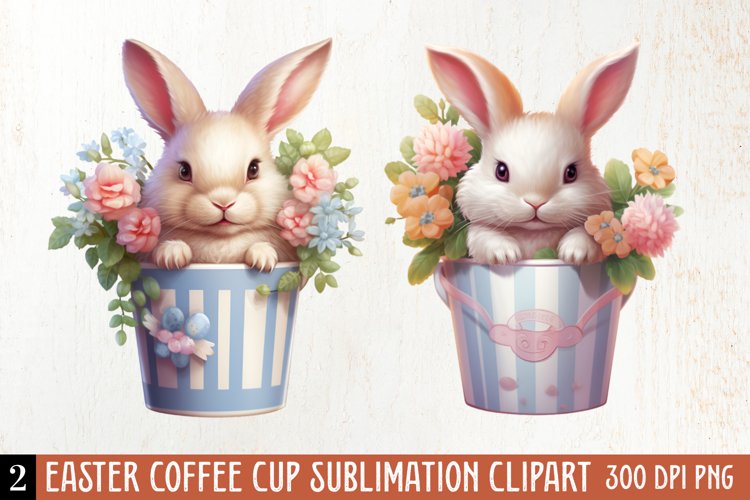Easter Coffee Cup Sublimation Clipart, Watercolor Clipart