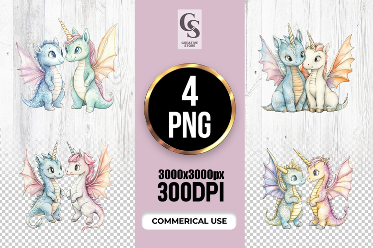 Magical Unicorn Dragon Duo Clipart Sublimation PNG