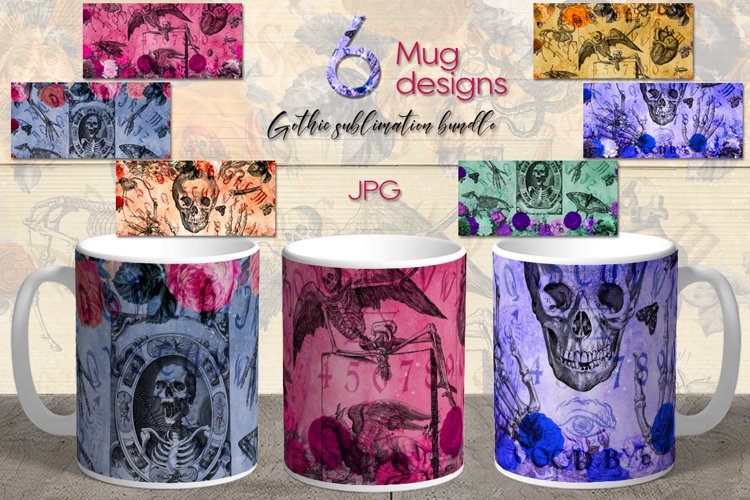 Vintage gothic flowers | Sublimation Mug design bundle, JPG example image 1