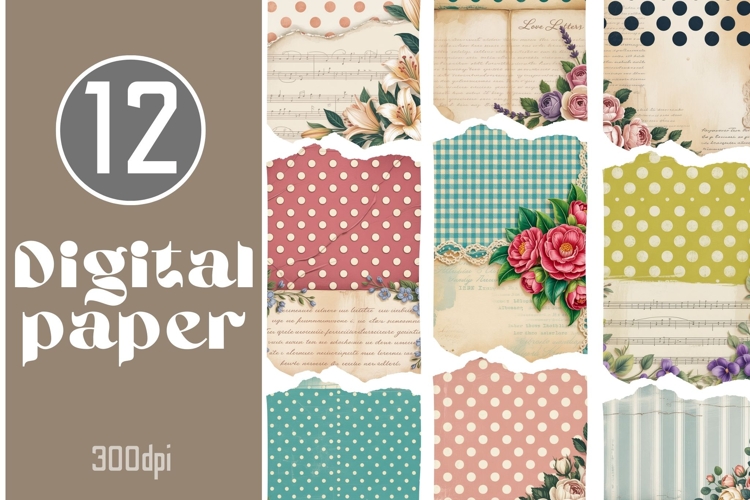 Vintage Floral Polka Dot Digital Paper