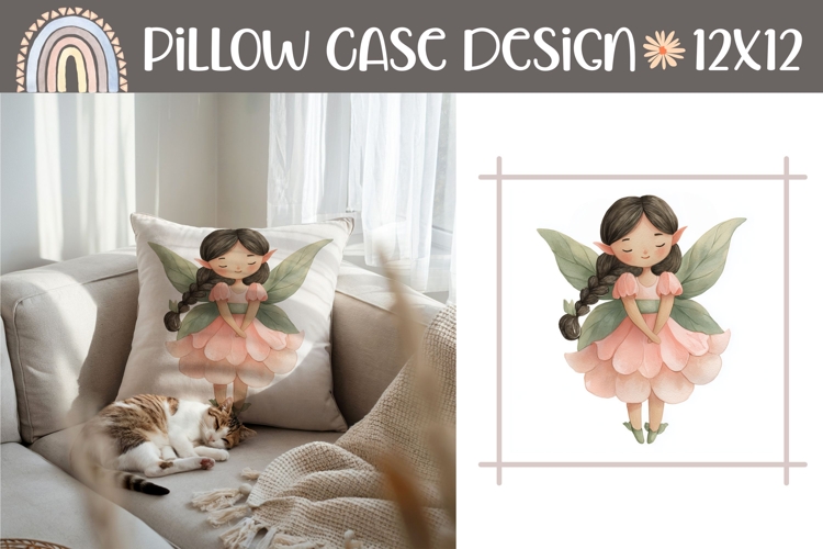Watercolor Fairy Pillow Design, Fantasy Pillow Template
