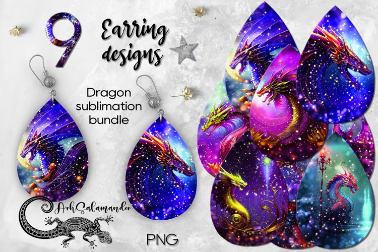 Fantasy dragon | 9 Magic Sublimation Teardrop Earring design
