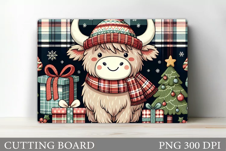 Highland Cow Cutting Board. Christmas Cow Cutting Board