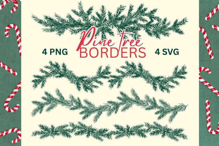 Christmas Pine Tree Border SVG, PNG Clipart example image 1