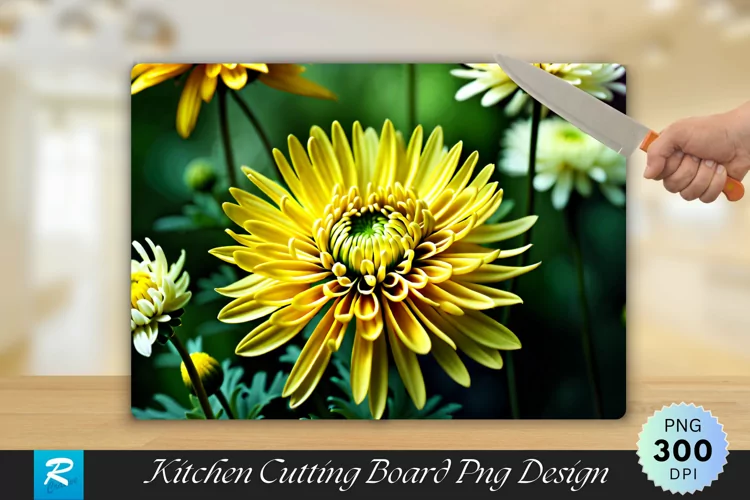 Chrysanthemum Flower Cutting Board Sublimation Design