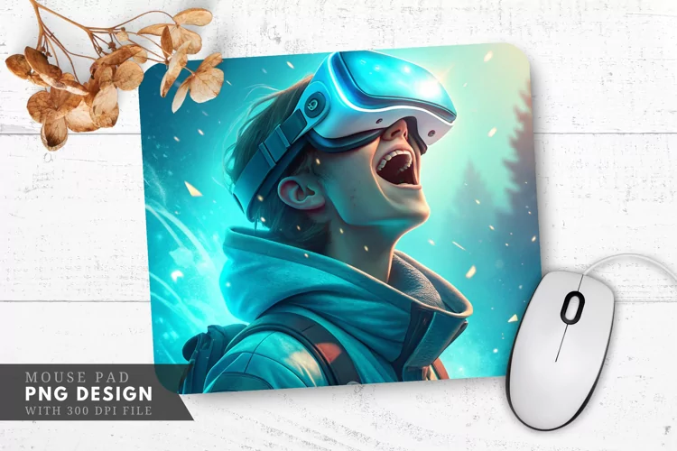 Enthusiastic VR Character with Glowing Lenses Mouse Pad PNG