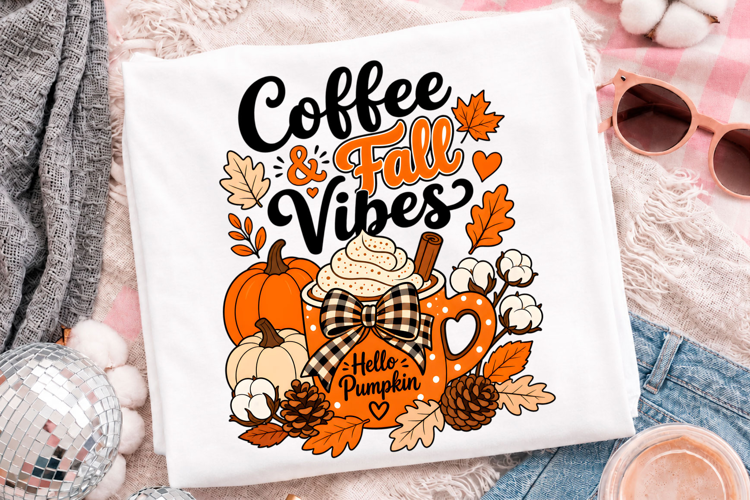 Fall Vibes Autumn Pumpkin Coffee T-Shirt Design