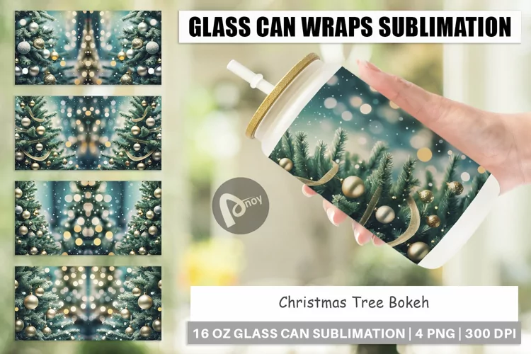 Glass Can Wraps Christmas Tree Bokeh
