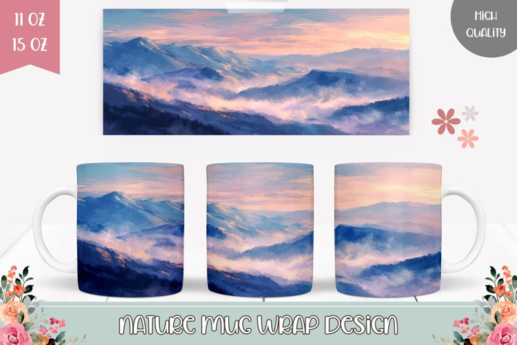 Mountains Mug Design, Landscape Mug Sublimation