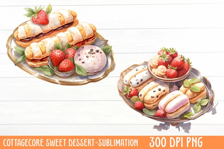 Cottagecore Sweet Dessert Sublimation, Watercolor Clipart