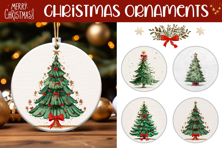 Cartoon Christmas Tree Round Ornaments, Winter Gift Tags